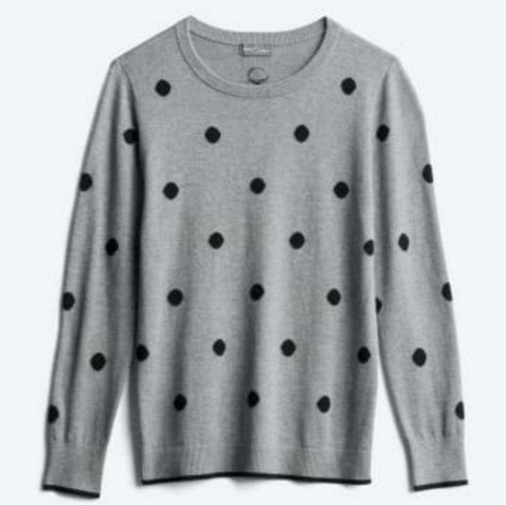 Market & Spruce Roadith Crew Neck Cotton Blend Pullover Gray polka dot Medium